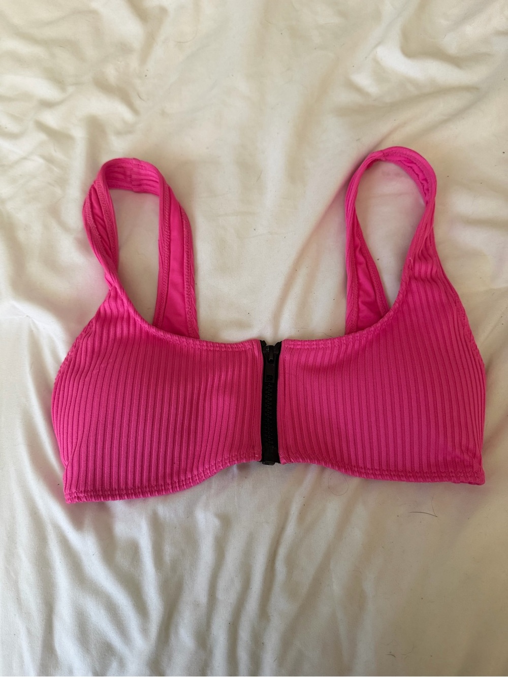 5 for $25! Hot Pink Ribbed Front-Zip Bralette
